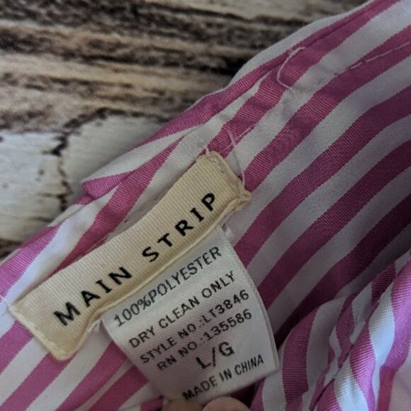 Main Strip Candy Stripe Pink and White Ruffle One Shoulder Top sz Large - Picture 4 of 4